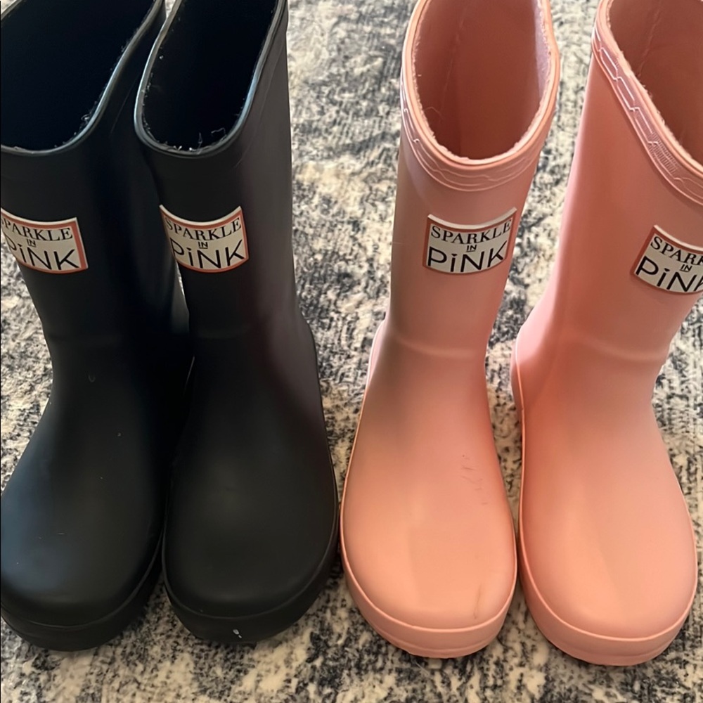 Sparkle Pink Black and Pink Rain Boots